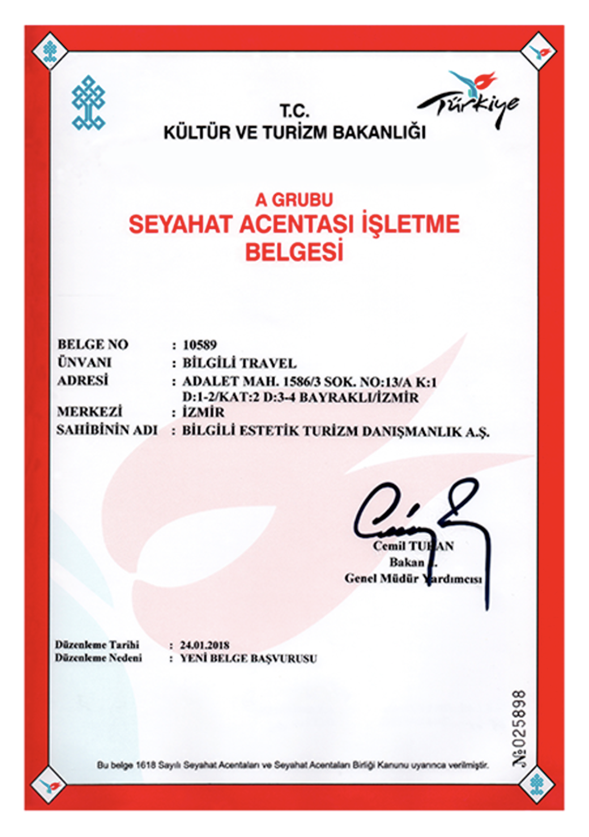 Türsab Travel Agency Certificate